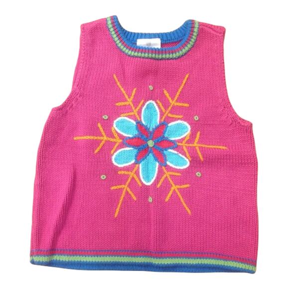 Hanna Andersson Girls Sweater Vest Size 110 5 Snowflake Pink Blue Orange Green - Picture 2 of 4